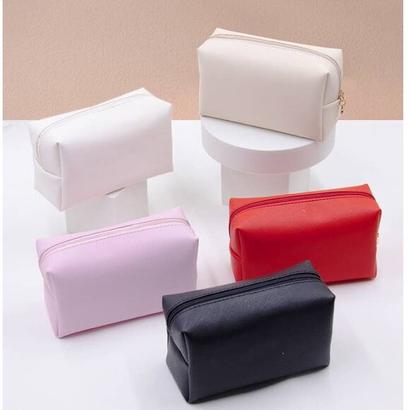 Vegan Leather Travel Makeup Rectangle Pouch Ruby Red - Picture 2 of 5